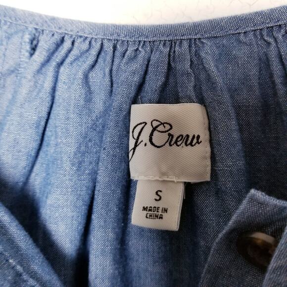 J. CREW Re-Imagined Tie-Sleeve Button Up Chambray Peasant Sleeve Shirt Top - S - Picture 5 of 8